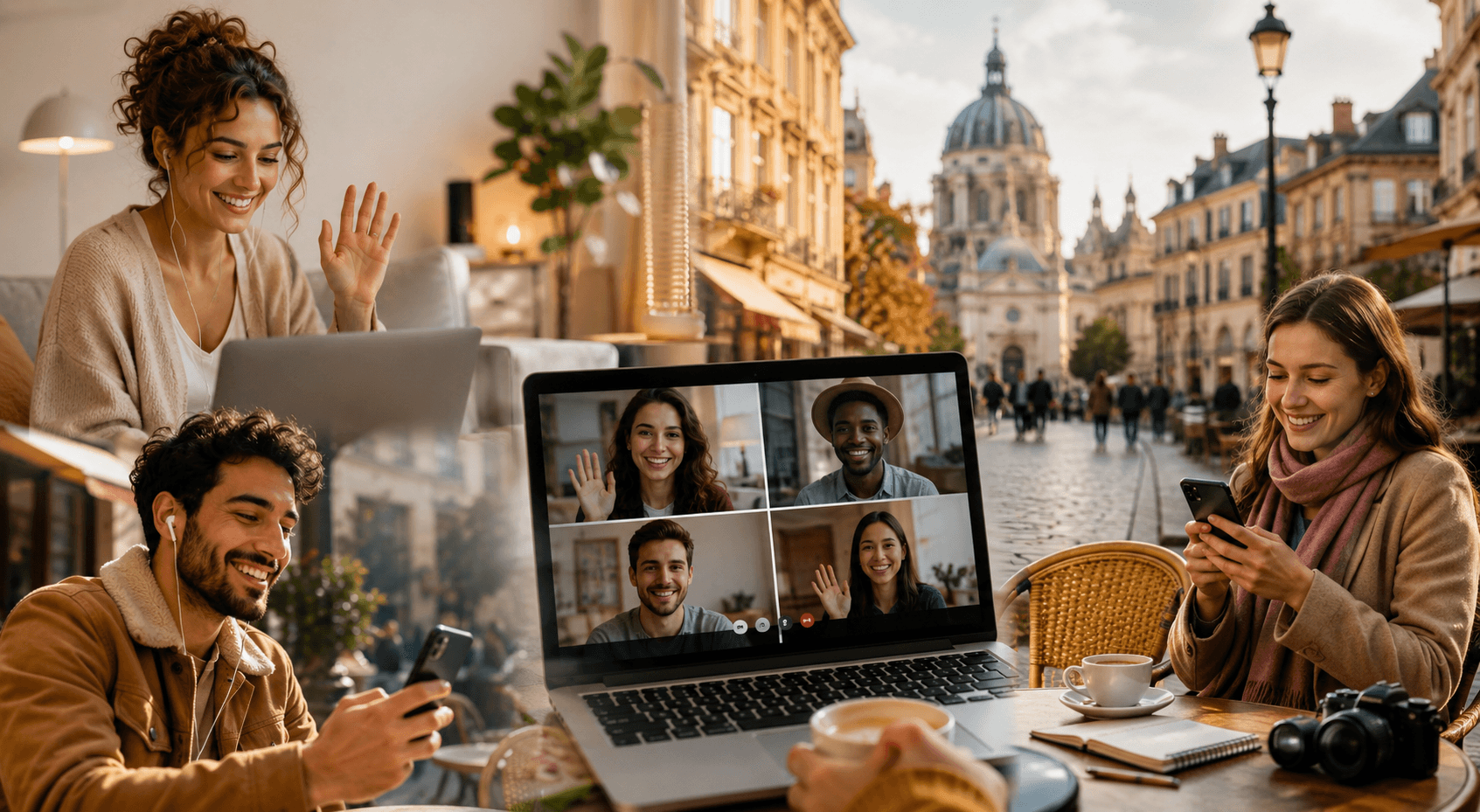 People across Europe connecting through Penpal Europe text, voice, and video conversations